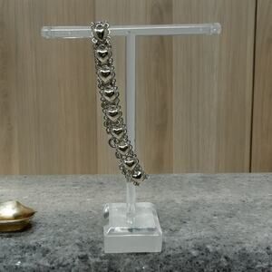 Vintage Sterling Silver 925 Handmade Heart Link Charm Tennis Bracelet 6.5" Boho